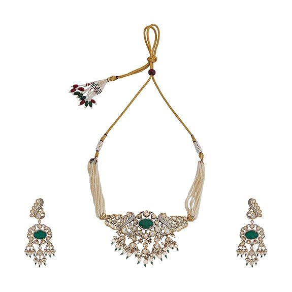 Green Victorian Kundan Necklace Set - Image 4