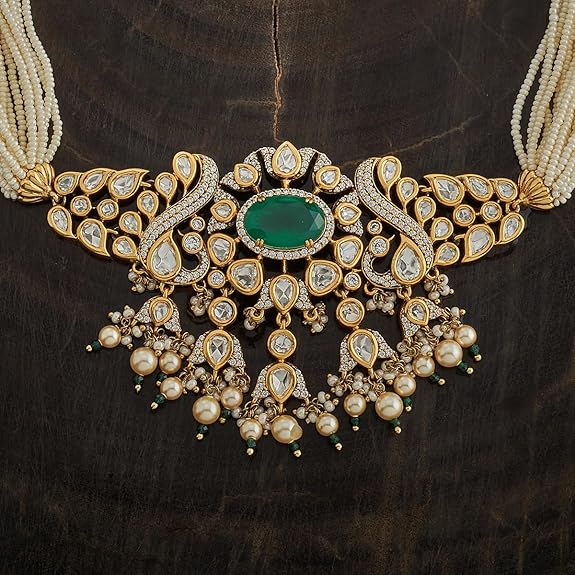 Green Victorian Kundan Necklace Set - Image 2