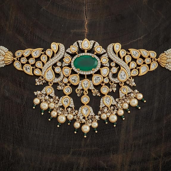 Green Victorian Kundan Necklace Set - Image 3